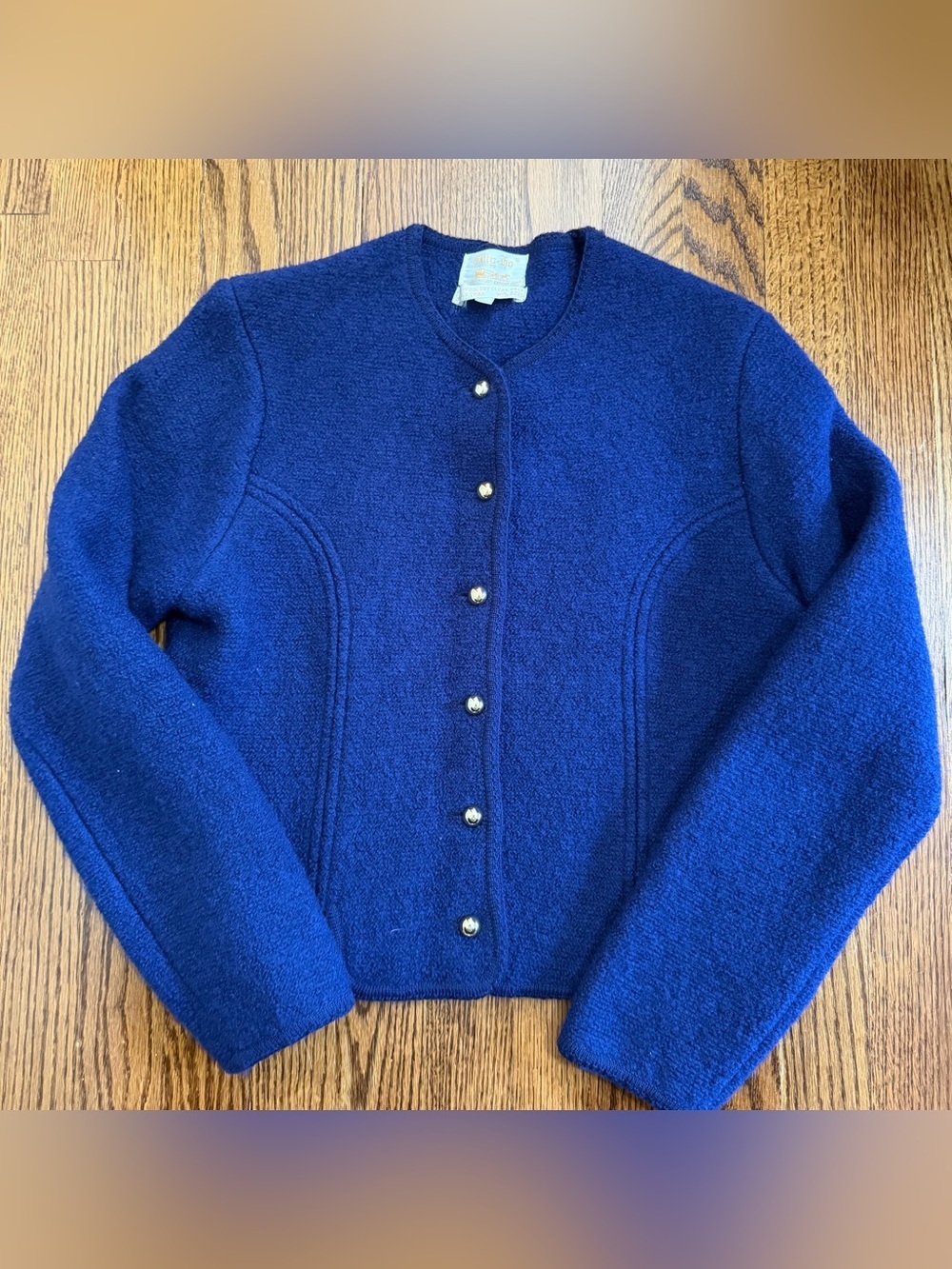Tally Ho Vintage Royal Blue Cardigan Waist Jacket Wool Size 8